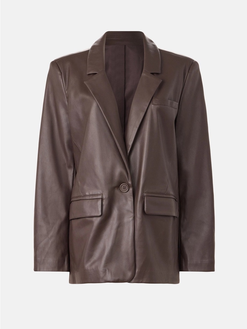 Fifteen Twenty Dark Brown Faux Leather Single-Button Blazer